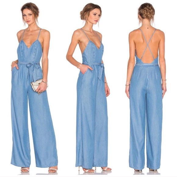 Lovers + Friends Pants - Lovers + Friends Chambray Tie Waist Jumpsuit